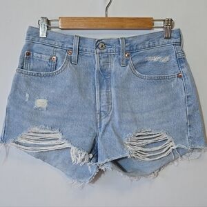 Levi's Premium 501 Original Fit High Rise Jean Shorts Size 28 Light Wash Button